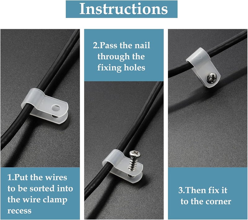 Rierdge 100 Pcs 3/8 Inch R-Type Clip Clamp, Nylon P-Type Mounting Clips, Cable Clip Wire Clamp for Wire Management, Stainless Steel Screws Included - Image 3
